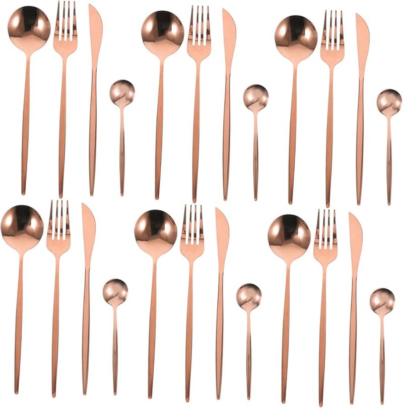 Rose Gold Reusable Stainless Steel Utensil Set For Steak Dinnerware Forks Spoons Cutters - Image 1